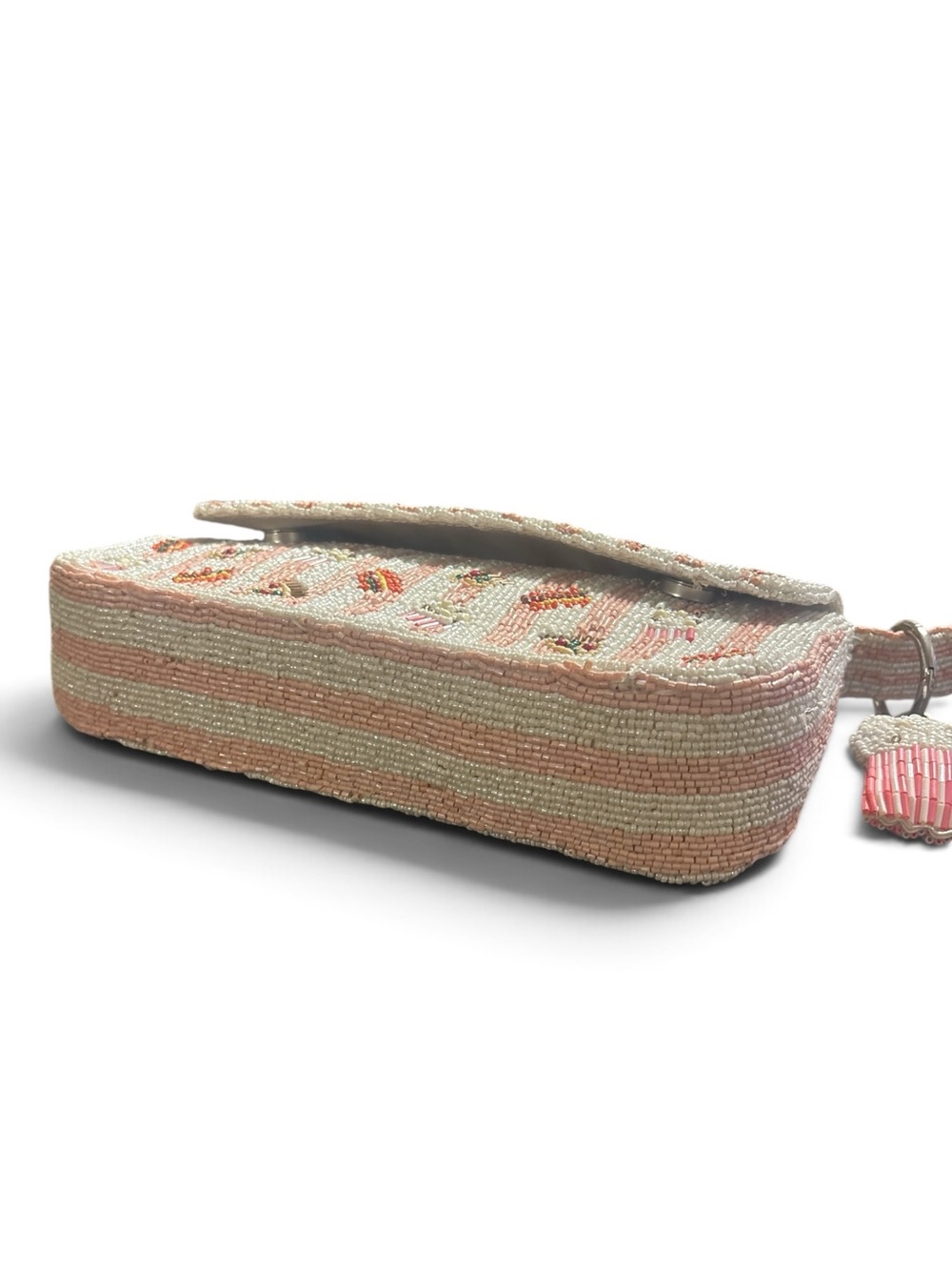 Beaded Pink Cupcake Pizza Burger Crossbody Bag with Charm - Picture 2 of 4